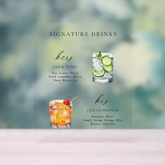 モダン&シックなスクリプトシグネチャードリンクカクテル アクリルサイン (ニュートラル)