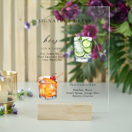 モダン&シックなスクリプトシグネチャードリンクカクテル アクリルサイン