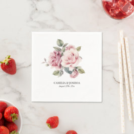 モダン シック エレガント ロマンティック ピンクのバラの結婚式 スタンダードカクテルナプキン