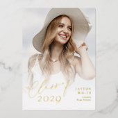 モダン シック スクリプト 2025年卒業フォト 卒業式 箔招待状 (正面)