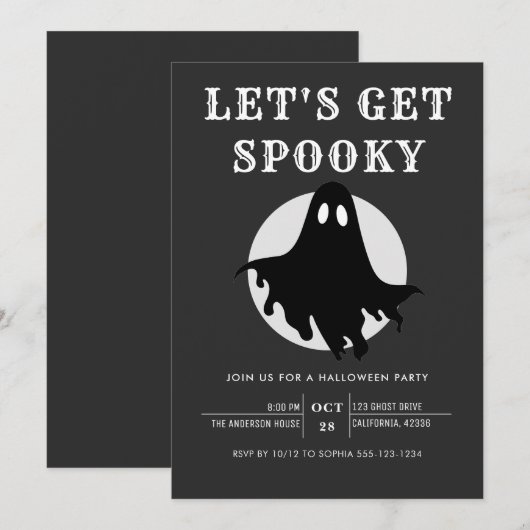 モダン シック ハロウィンパーティーの招待状 Let's Get Spooky 招待状 (正面/裏面)
