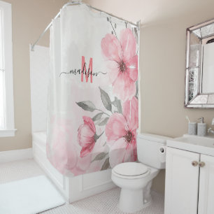 モダン シック ピンク モノグラム おもしろ スクリプト ウェディング シャワーカーテン