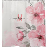 モダン シック ピンク モノグラム ユニーク スクリプト ウェディング シャワーカーテン (正面)