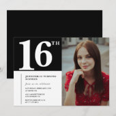 モダン シック フォト 16歳の誕生日招待状 黒 招待状 (正面/裏面)