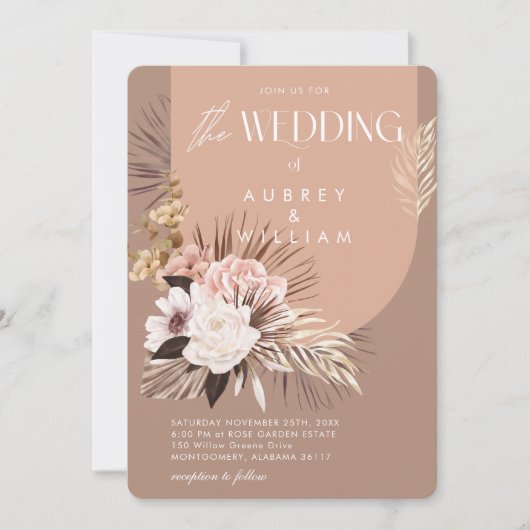 モダン シック ボヘミア ワンウォーターカラー フラワー ウェディング 招待状 (正面)