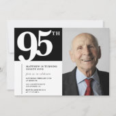 モダン シック 写真 95歳の誕生日招待状 黒 招待状 (正面)