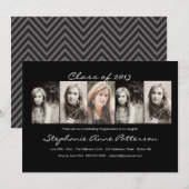 モダン シック 5 フォト 卒業発表 | ブラック 招待状 (正面/裏面)