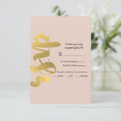 モダン シャイニー フェイク フォイル ゴールド ベージュ ウェディング ディテール 出欠カード (スタンド正面)