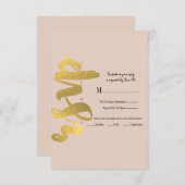 モダン シャイニー フェイク フォイル ゴールド ベージュ ウェディング ディテール 出欠カード (正面/裏面)