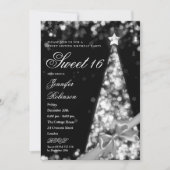 モダン シルバー クリスマス ツリー リボン スイート16 バースデー 招待状 (正面)