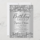 モダン シルバー グリッター メタル フォイル 70歳の誕生日 招待状 (正面)