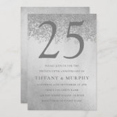 モダン シルバー グリッター 25周年 結婚記念日 招待状 (正面/裏面)