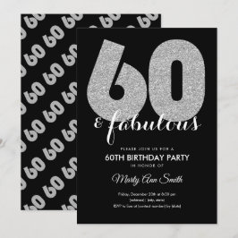 モダン シルバー グリッター 60 & ファビュラス 誕生日パーティー 招待状