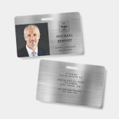 モダン シルバー グレー 会社 写真 ID バッジ (正面&裏面)