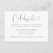 モダン シルバー ハート スクリプト ウェディング レセプション エンクロージャーカード (正面)