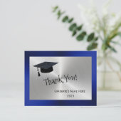 モダン シルバー ブルー キャップ ありがとう 卒業 ポストカード (スタンド正面)