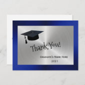 モダン シルバー ブルー キャップ ありがとう 卒業 ポストカード (正面/裏面)