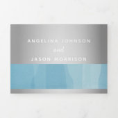 モダン シルバー ブルー タイポグラフィー フォト ウェディング 三つ折り招待状 (カバー)