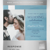 モダン シルバー ブルー タイポグラフィー フォト ウェディング 三つ折り招待状 (内部中)