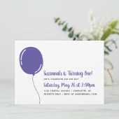 モダン シングル パープル バルーン 誕生日パーティー 招待状 (スタンド正面)