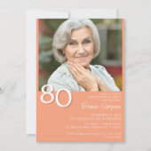 モダン・シンプルなピーチ色の80歳の誕生日フォト 招待状 (正面)