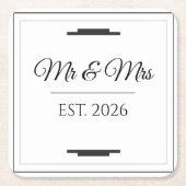 モダン・シンプルなMr & Mrs ウェディングの引出物 スクエアペーパーコースター (正面)
