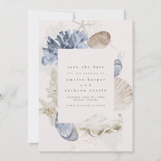 モダン、シンプルビーチ結婚式日付の保存 招待状 (正面)