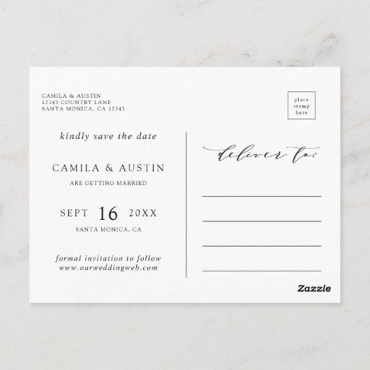 モダン&シンプル写真日付の保存 ポストカード (裏面)