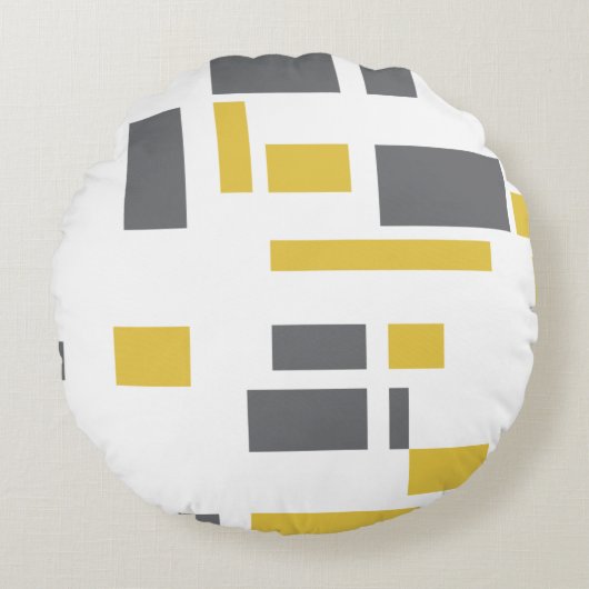 モダン、シンプル幾何カッコいい黄色の灰色のパターン ラウンドクッション (正面)