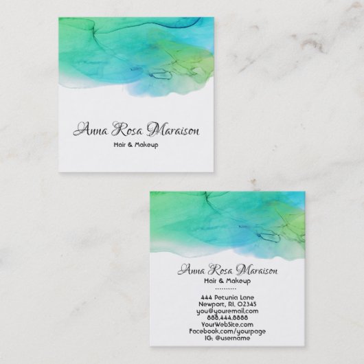 *~* モダン シンプル抽象芸術アクア スクエア名刺 (正面/裏面)