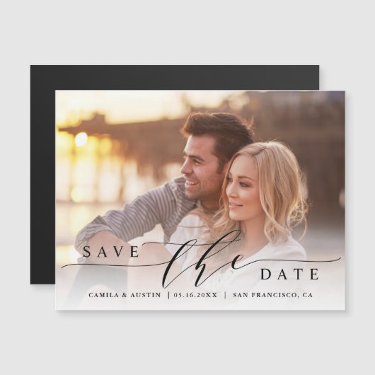 モダン&シンプル結婚Photo Save the Date マグネット招待状 (正面/裏面)