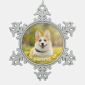 モダン シンプル おしゃれ オーダーメイド ペット 犬 写真 スノーフレークピューターオーナメント (正面)