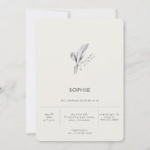 モダン シンプル エレガント ユリ リネン ブライダル シャワー 招待状 (正面)