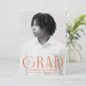 モダン シンプル オレンジ フォト 卒業パーティー 招待状 (スタンド正面)