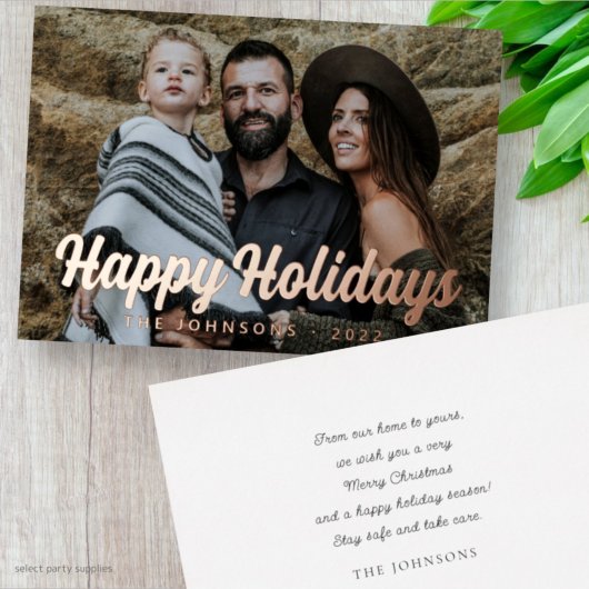 モダン シンプル カジュアル スクリプト 挨拶 家族 写真 箔シーズンカード