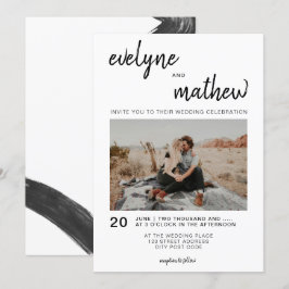 モダン シンプル カジュアル 黒白 フォト ウェディング 招待状