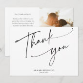 モダン シンプル カリグラフィー スクリプト フォト ウェディング サンキューカード (正面/裏面)