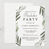 モダン シンプル グリーンリーフ バチェラーパーティー 招待 招待状 (正面/裏面)