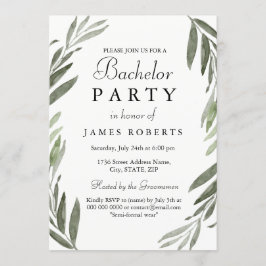 モダン シンプル グリーン リーフ バチェラー パーティー 招待状