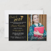 モダン シンプル ゴールド スクリプト 卒業式 写真付き 招待状 (正面)