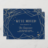 モダン シンプル ゴールド ネイビー アブストラクト フレーム ムービング 案内状 (正面/裏面)