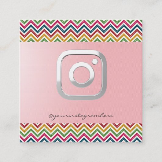 モダン シンプル シルバー ジグザグ Instagram スクエア名刺 (正面)