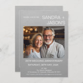 モダン シンプル シルバー 25周年 結婚記念日 招待状 (正面/裏面)