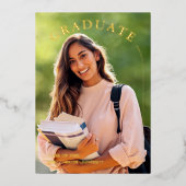 モダン シンプル スクリプト フォト 卒業式 箔招待状 (正面)