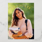 モダン シンプル スクリプト フォト 卒業 箔招待状 (正面)