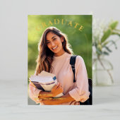 モダン シンプル スクリプト フォト 卒業 箔招待状 (立ち正面)