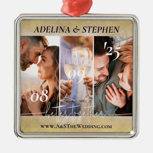 モダン シンプル スクリプト 3 フォト ウェブサイト インスタグラム メタルオーナメント (正面)