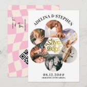 モダン シンプル スクリプト 6 フォト QR コード Save The Date セーブザデート (正面/裏面)