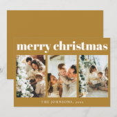 モダン シンプル タイポグラフィーとフォト ゴールド クリスマス (正面/裏面)