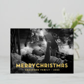 モダン シンプル タイポグラフィーのクリスマスカード 箔シーズンカード (立ち正面)